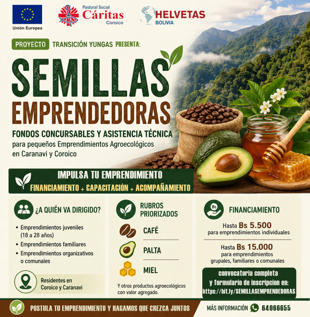 🌱 Fondos concursables para emprendedores de Coroico y Caranavi.